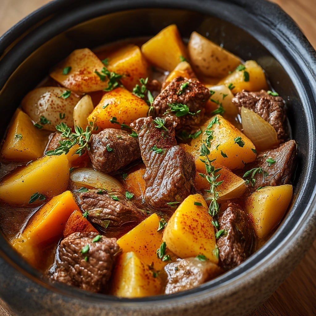 Slow Cooker Steak Cheddar Potato Recipe - Recipe Image