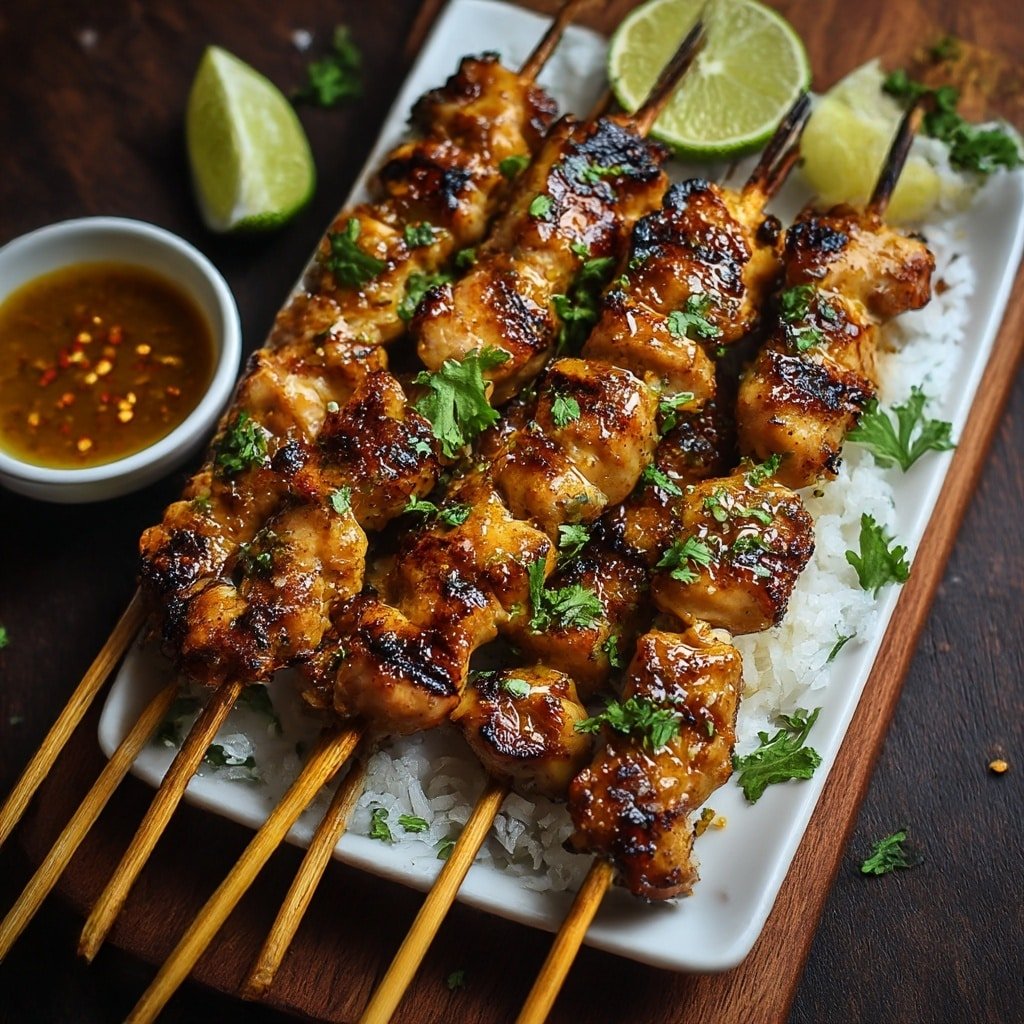Grilled Thai Coconut Chicken Skewers with Peanut Sauce and Sticky Glaze Recipe - Recipe Image